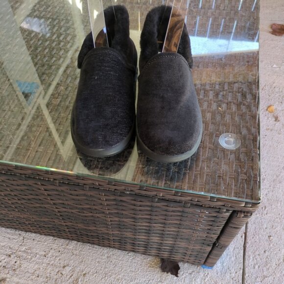 Vionic Clare Cozy Collar Slippers Black Marl Velvet Faux Shearling Lining Sz 7.5 - Picture 2 of 6